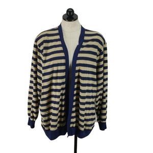 Bon Worth Blue Tan Striped Ribbed 2X Cardigan‎ Sweater  90s plus size school